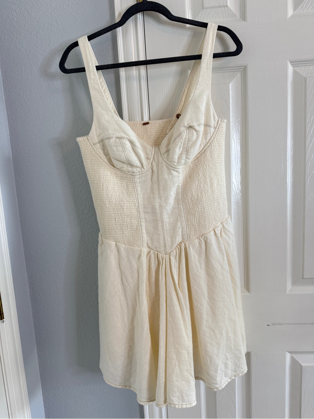 Free People Delilah Romper Dress Cream  Smocked Boho Cottagecore Large